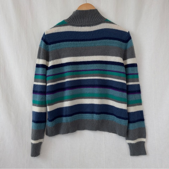 Chaps | Striped Mock Neck Sweater Multicolor Blue Grey Green | Petite XL - Picture 2 of 6